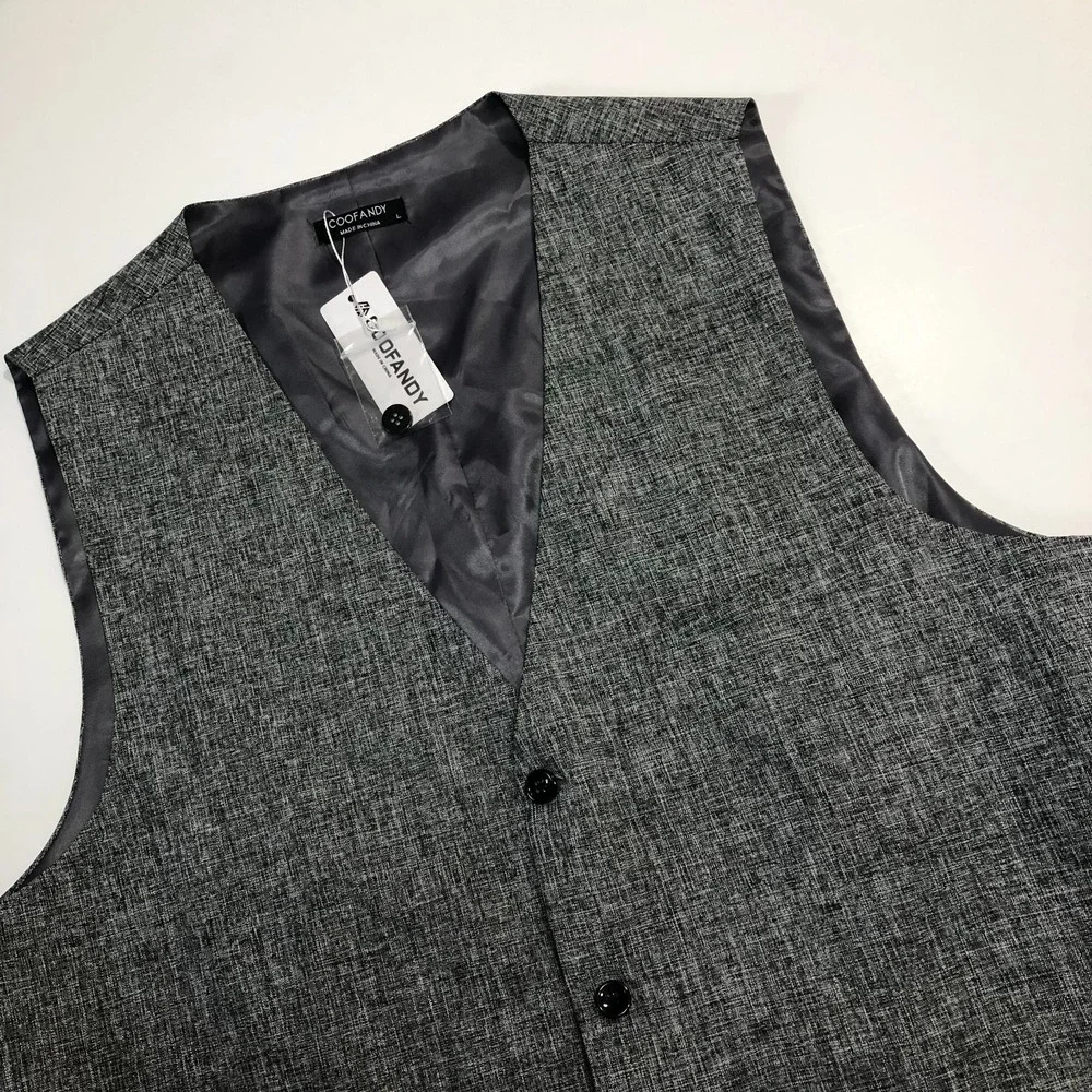 Coofandy Vest Mens Large Gray Buttoned Sleeveless Dress Waistcoat Classic Formal